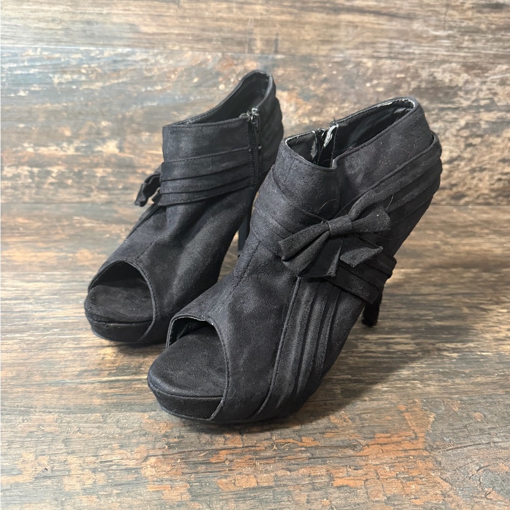 Charming Charlie Black Peep-Toe Heeled Boots